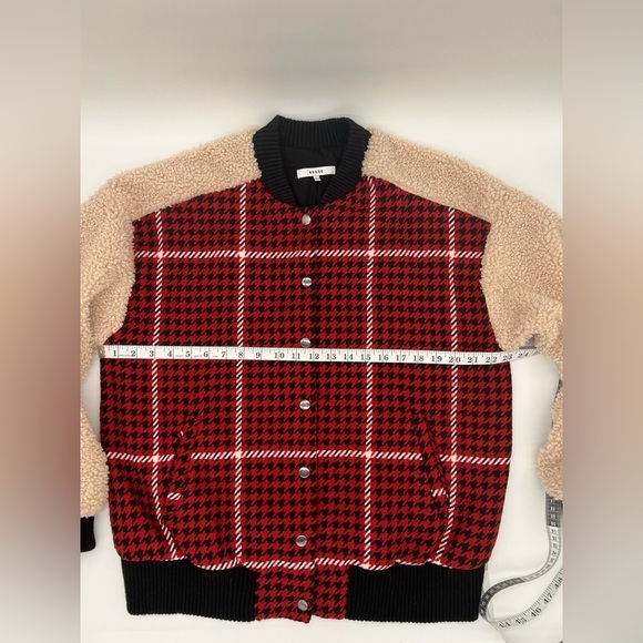Ro & De Houndstooth Sherpa Jacket Red Tan Black Size Large Preppy Academia - Picture 4 of 8